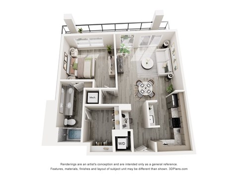 Floor plan for 1 bed, 1 bath, 829 sqft